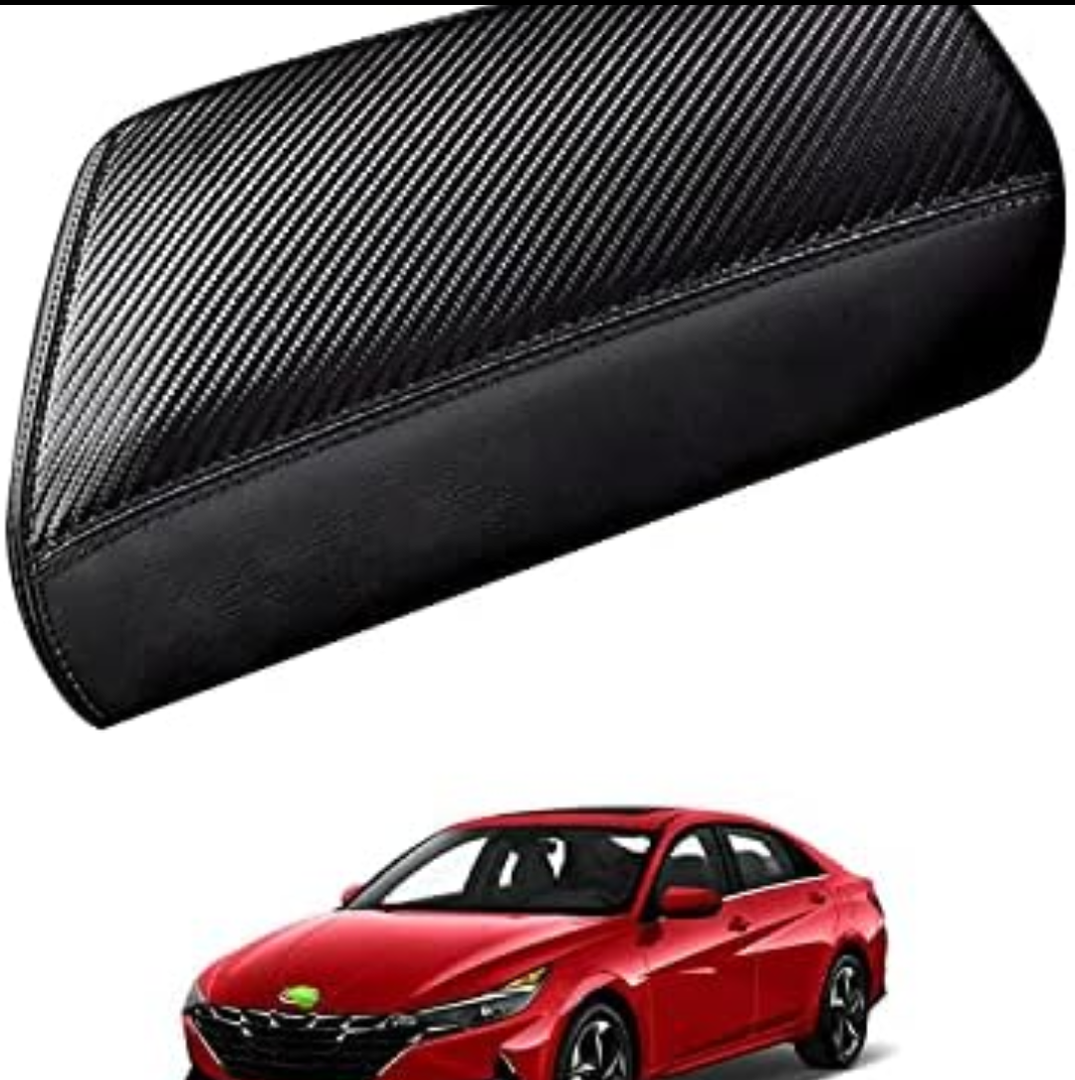 Autorder Center Console Cover for Hyundai Elantra 2021-2025 2026 Accessories Carbon Fiber Armrest Cover Anti-Scratch Leather Armrest Protector (Automatic Brake Only, Not for Handbrake)