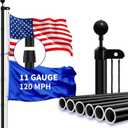 11 Gauge Heavy Duty Flag Pole,25FT Flagpoles for Outside House in Ground Extra Thick Outdoor Flag Pole Kit with 3x5 American Flag with Pole for Outside Residential and Commercial Flagpoles,Black