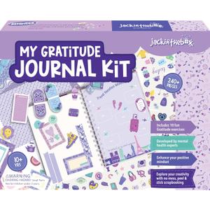 jackinthebox Gratitude Journal Kit for Girls Ages 8-12, 242 pcs, Scrapbooking Journal Set for Teen & Tween Girls,10 Fun Gratitude Exercises, Journal Art & Craft Kit, Ideal Gift for Girls 8 9 10 11 12 (Purple)