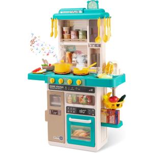 Kids Kitchen Play Set Interactive Kids Kitchen Play Set with 50Pcs of Pretend Kitchen Toys Realistic Sound Effect sand Simulated Functionality - Suitable for Toddlers Aged 3-5 Years (Green)