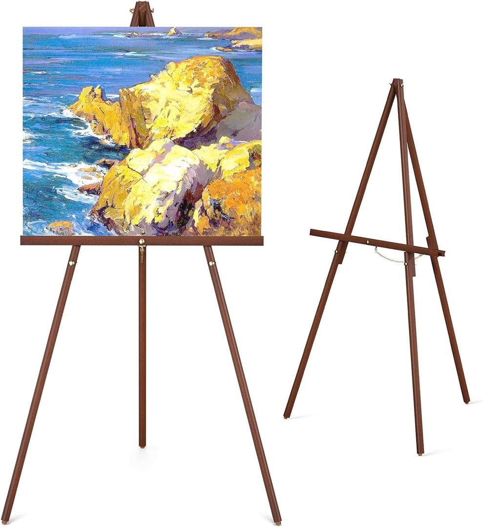 Wood Art Portable Easel Stand - Tripod Display Artist Wooden Easel - 63" Adjustable Floor Poster Stand for Wedding, Arts, Painting, Display Show - Brown