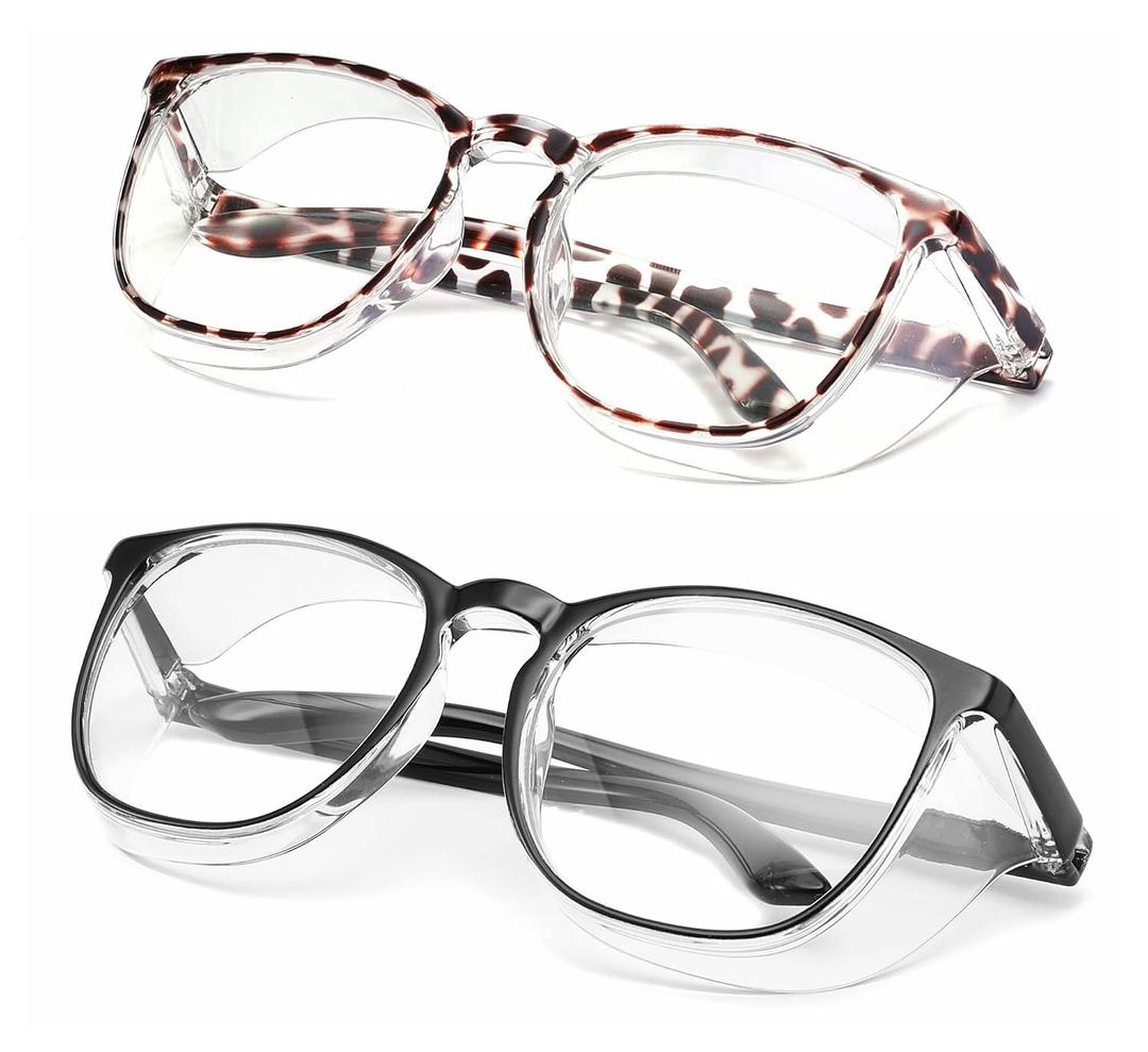 Alsenor Safety Glasses Anti Fog Goggles Protective Eyewear Blue Light Blocking Anti Dust UV Protection Glasses For Men Women (2 Pack(new-leopard+black))