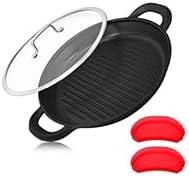 Vinchef Nonstick Grill Pan for Stove tops | 13.0" Skillet, Indoor Induction Cast-aluminum Grill Pan with Lid and Anti-Scalding Tools, GRANITEC Nonstick Coating, Dishwasher & Oven Safe