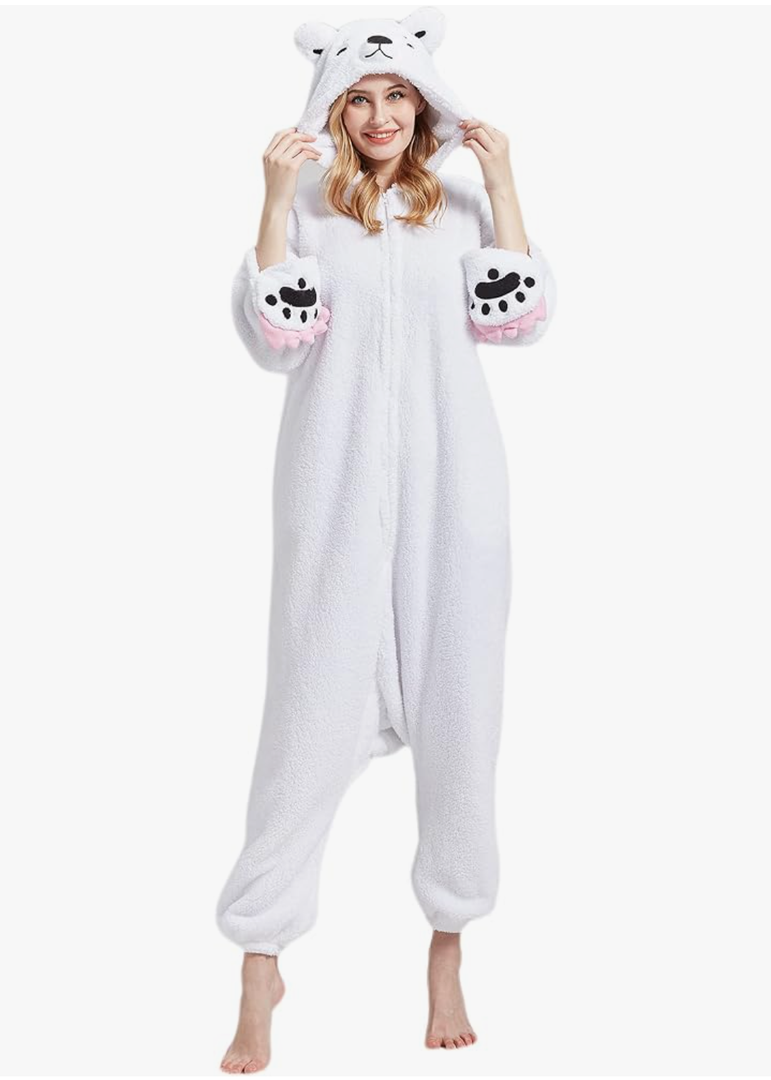 DarkCom Polar Bear Onesie Halloween Costume One Piece Unisex Adult Pajamas Women Men Sleepwear Christmas Pajamas Size M
