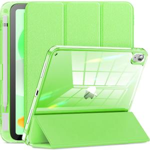 INFILAND Compatible with iPad (A16) 11th Generation 11 Inch 2025 Case, iPad 10th Generation Case 2022 10.9 Inch, Clear Protective Cover with Apple Pencil Holder, Charging Adapter (Luminous Green)