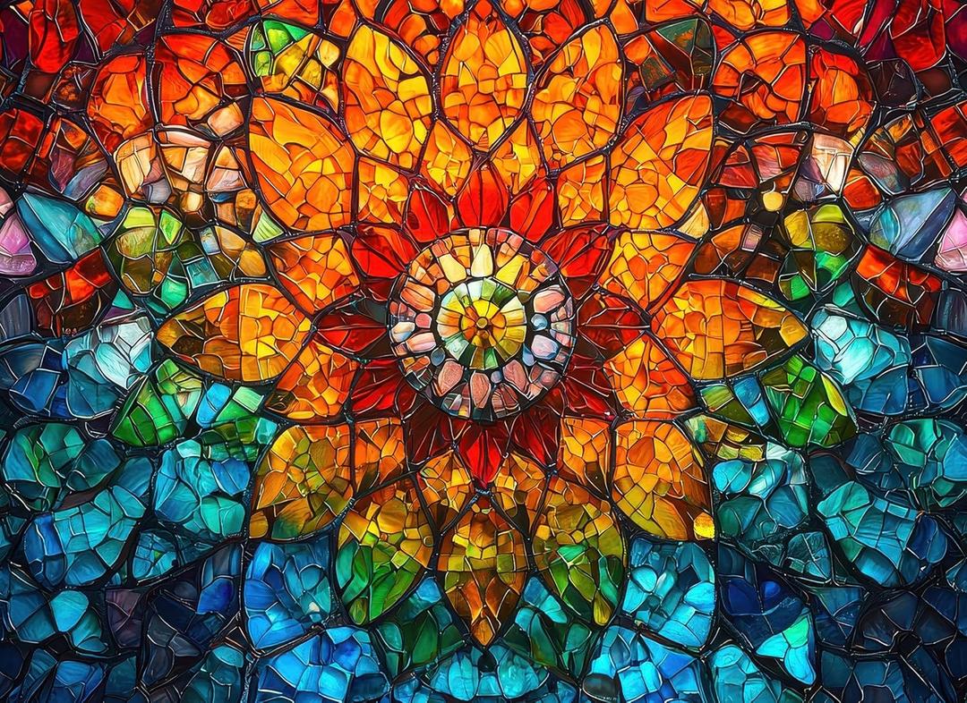 Stained Glass Flower of Life Puzzles for Adults 1000 Pieces, Impossible Hard Difficult Challenging Puzzles for Adults, Colorful Mosaic Flower of Life Jigsaw Puzzle 1000 Pieces