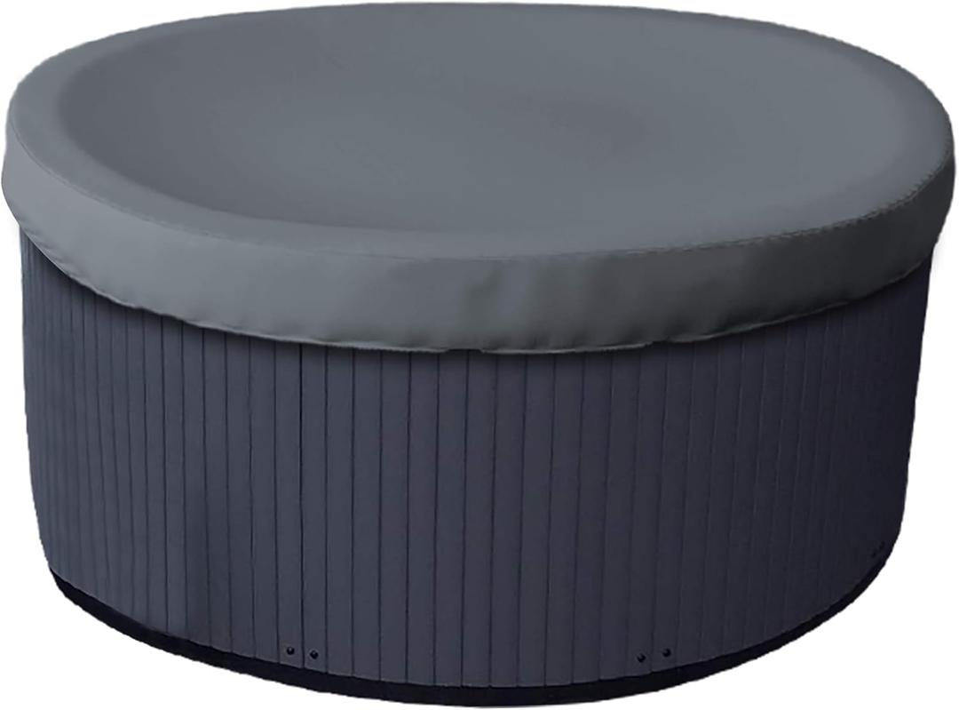Covers & all Round Hot Tub Cover, 12 Oz Waterproof UV & Weather Resistant Outdoor Bath tub Protector with Elastic (90" Diameter x 14" H, Grey) (Gray)