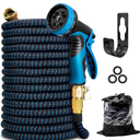 Kotto 150ft Flexible Garden Hose, Water Hose for Outside with 10 Spray Nozzles, Brass Connector, Leak-Proof, Blue, Father's Day Gifts