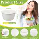 Tessco for you 32 oz 100 Pack Large Disposable Salad Bowls Deep Heavy Duty Paper Bowls Sugarcane Fiber Compostable Biodegradable Microwave Safe for Hot Cold Soup Ramen Popcorn Pasta (White Color)