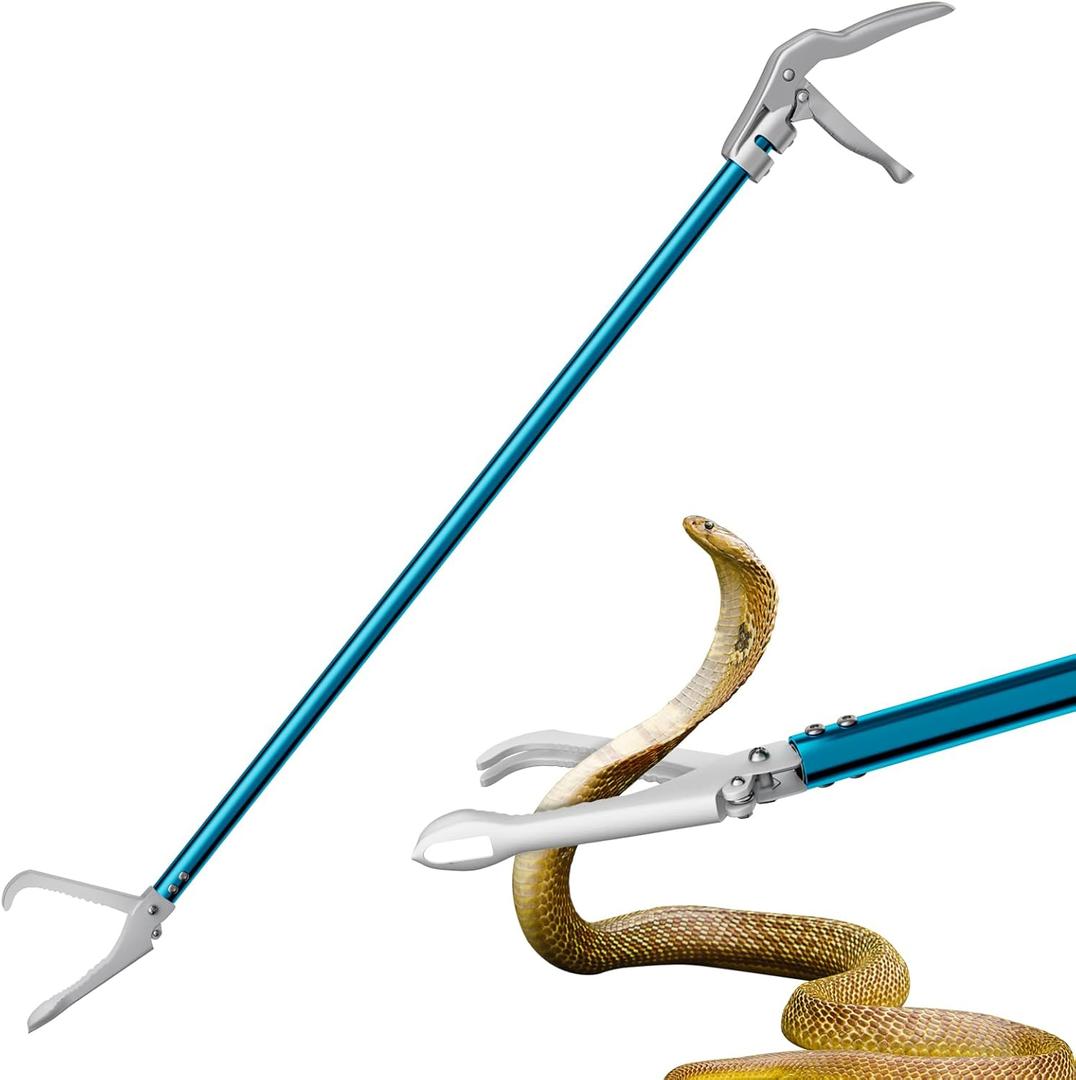 60" Snake Tongs, Professional Aluminum Alloy Standard Reptile Grabber Rattle Snake Catcher Wide Jaw Handling Tool (Blue)