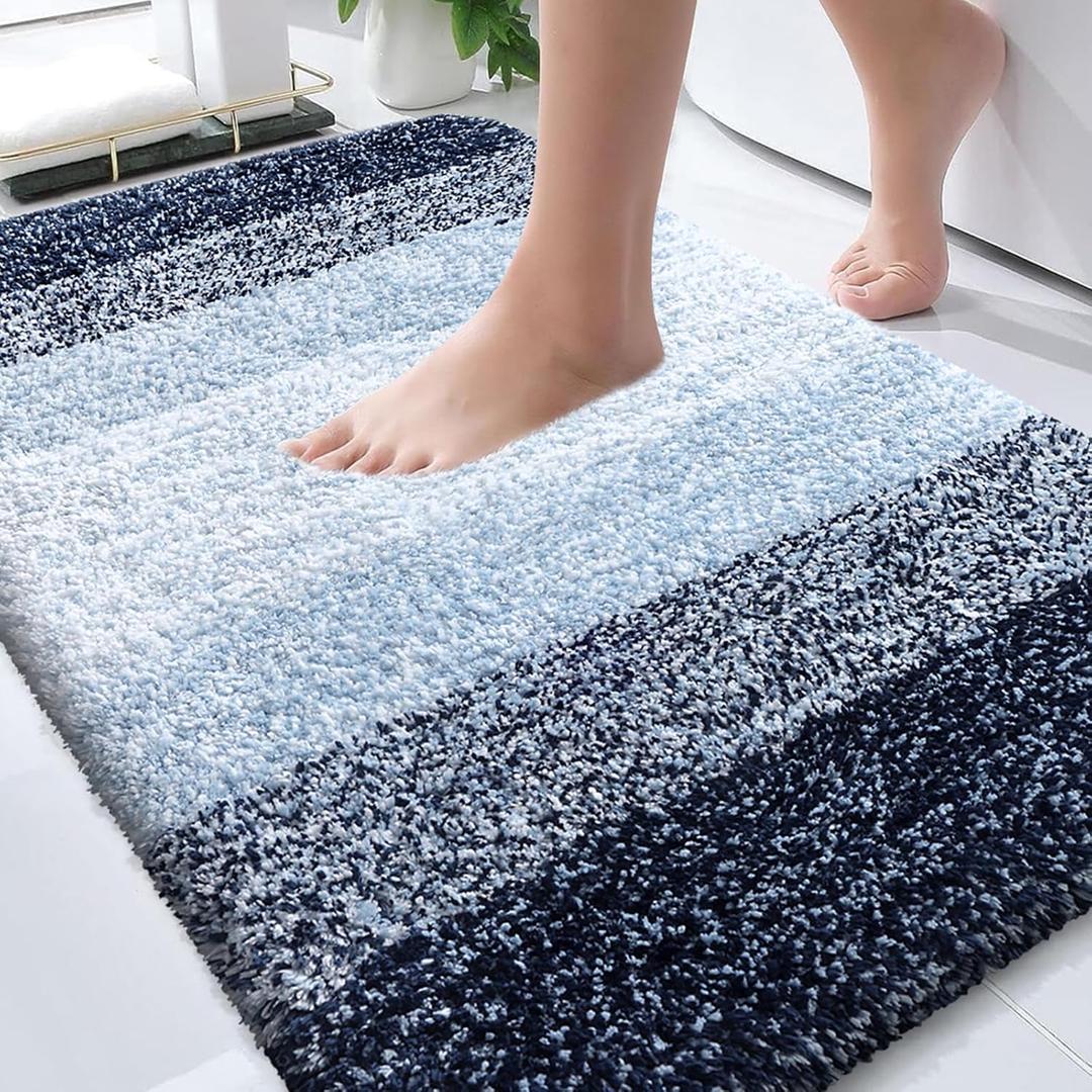 OLANLY Bathroom Rugs Mat 34x21, Extra Soft Absorbent Microfiber Bath Rugs | Navy Blue, Non-Slip Quick-Drying Rubber Backing, Washable Plush Bath Mat for Floor, Tub and Shower, Home Decor Accessories