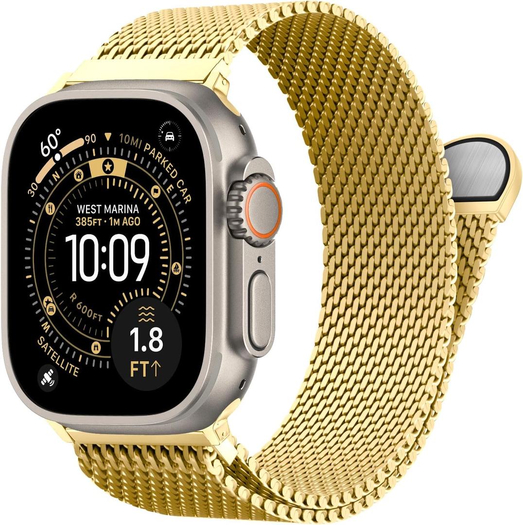 BXUXOHS Milanese Mesh Loop Compatible for Apple Watch Ultra 3/2/1 Band 49mm 46mm 45mm 44mm 42mm Men Women,Stainless Steel Metal Magnetic Strap for iWatch Series 11/10/9/8/7/6/5/4/SE 3/2/1