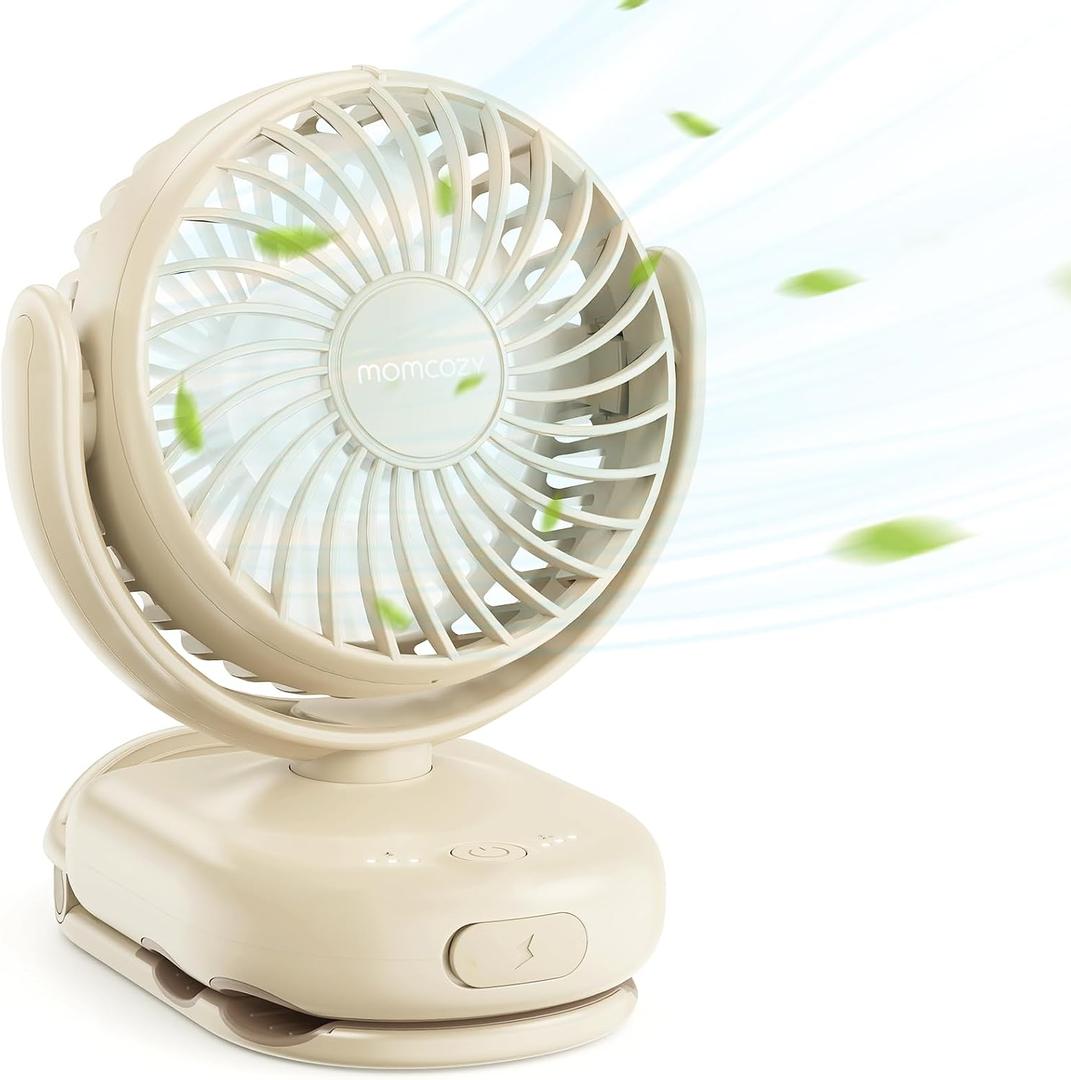 Momcozy Portable Stroller Fan with Clip | 4-Speed Mini-Fan for Carrier | Personal Fans Ultra Light 0.26lb | Gaps 4.5mm | Handheld Cooling | Rechargeable Rotate for Diaper Backpack/Table/Chair