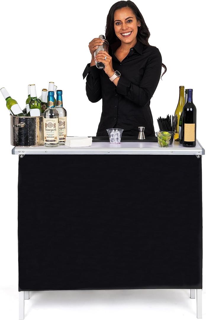 GoBar Portable Bar Table for Events - Black, 3 Skirts, or LED - Pop Up Mobile Bartending Station with Travel Carrying Case, 39"W x 36"H x 15"D