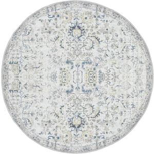 jinchan Round Rug 8ft Area Rug Washable Vintage Indoor Retro Accent Floor Cover Distressed Floral 8' Round Circle Boho Non Slip Thin Carpet for Living Room Dining Room Bedroom Kitchen Blue (8' x 8' (Round Light Weight), Vintage Blue Multi)