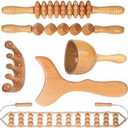 Wood Therapy Massage Tools Maderoterapia Kit Body Sculpting Tools for Lymphatic Drainage and Anti-Cellulite .Wood Massager Roller Rpoe for Back and Muscle Pain Relief (Medium)