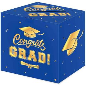 5 x Graduation Decorations 2026 Card Box, Blue Gold Congrats Grad Paper Gift Crad Boxes Holder for Class of 2026 Graduation Party Decoration Supplies Table Decor Favors Props Decor, 9 x 9 x 9 inches