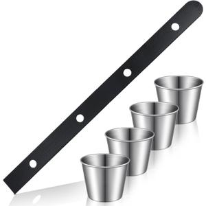 1 Set 5 ft Shot Board with 4 Stainless Steel Shot Glass Set 4 Person Drinking Retro Vintage Rustic Wood Drinking Board for Vacations Weddings Bar Family Gathering Celebrations Party (Black)