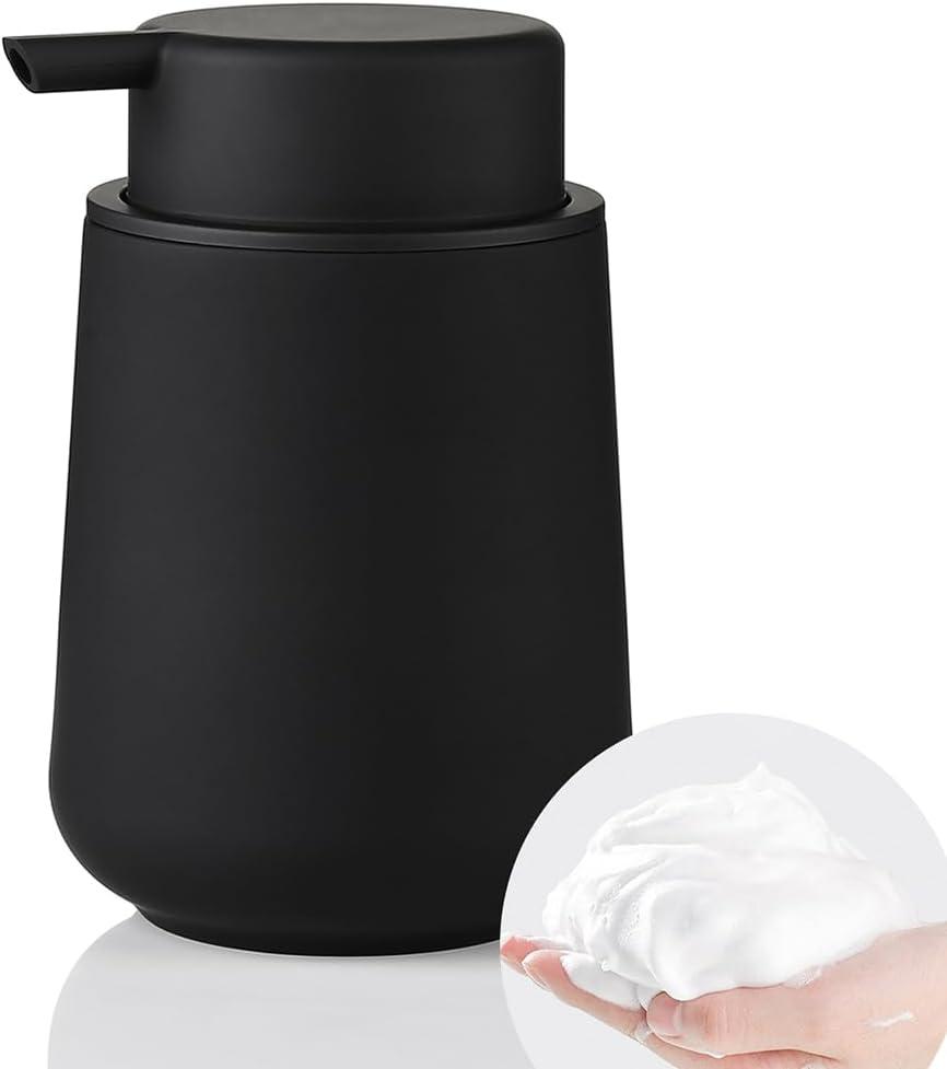 YAUKPH Matte Black Foaming Hand Soap Dispenser Plastic 11 oz - Modern Minimalist Style for Bathroom & Kitchen Countertop Refillable, Black