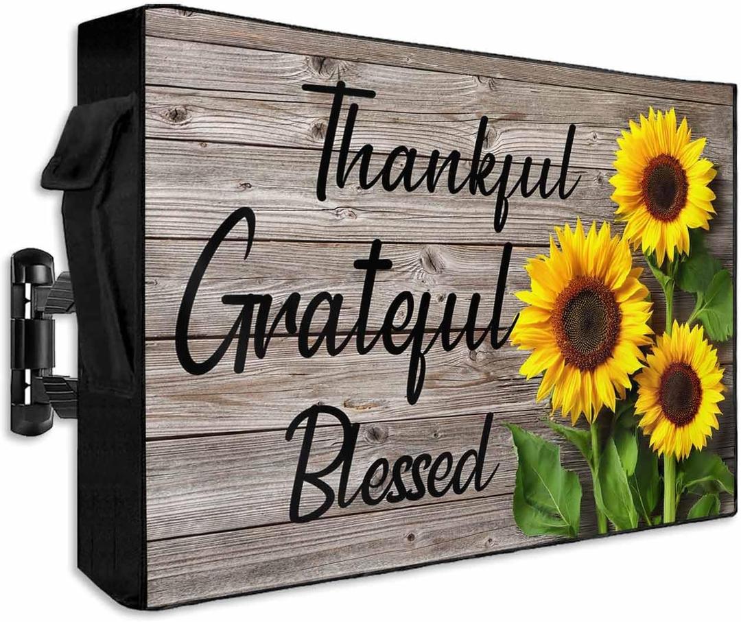 Rustic Wood Outdoor TV Cover - Fits 48-50" TV - Weatherproof & Waterproof Oxford Cloths - Sunflower Pattern