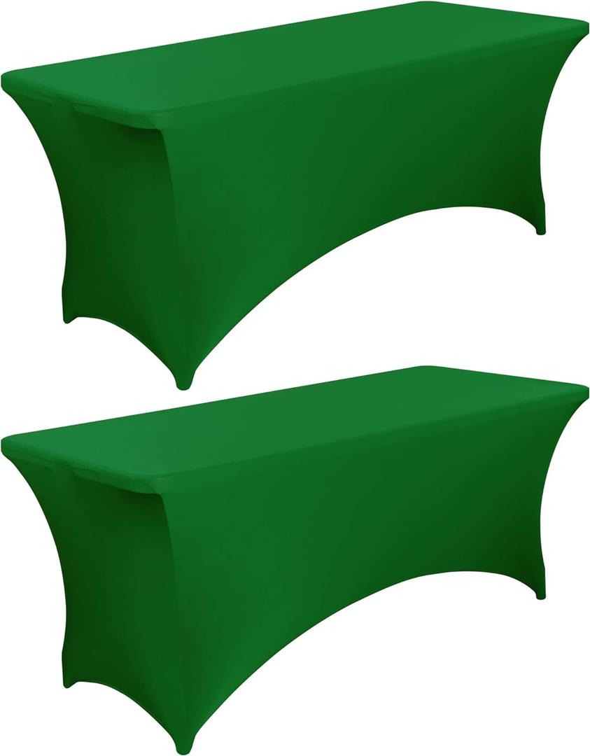 6FT Fitted Green Table Cloths for Rectangle Tables, 2 Pcs - Stretch Spandex Table Cover Protector for Banquet, Massage Bed, Wedding, Birthday, 72 Length x 30 Width x 30 Height