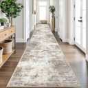 IOHOUZE Abstract Runner Rug 3x20 Ft Extra Long Washable Runners for Hallways, Non Slip Kitchen Runner Printed Faux Wool Entryway Runner Indoor, Modern Abstract Floor Carpet for Hall Stair, Beige Brown