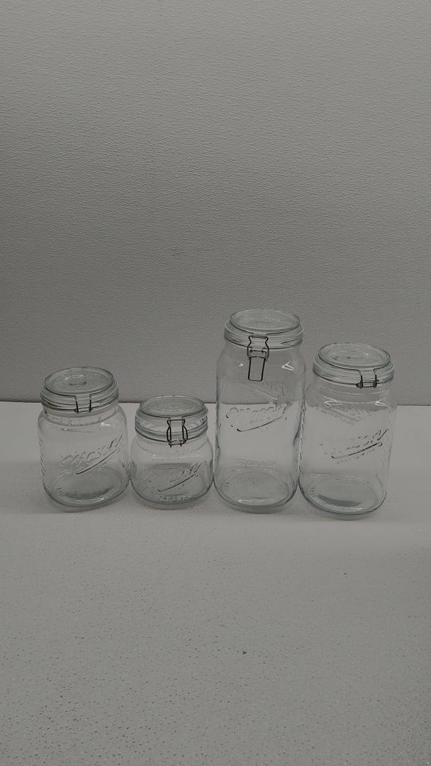 4 PC Glass Jumbo Clamp Jar Set