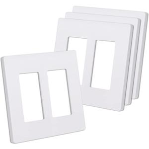 CML Matte White Decorator Screwless Wall Plate, 2-Gang Outlet Covers, 4 Pack Decorative Light Switch Plates, Scratch and Impact Resistant, Polycarbonate, Standard Size 4.68 x 4.72