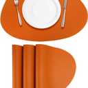 uxcell 4 Pcs Faux Leather Placemats for Dinner Table, PU Leather Drop-Shaped Table Mats Placemats Heat Resistant Waterproof Oil Proof Kitchen Placemats (Orange)