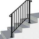 Metty Metal Handrails for Outdoor Steps- Heavy Duty 4 Ft Freestanding Stair Railing Indoor- Durable & Strong Wrought Iron Handrail for Porches- 1 to 4 Step Easy Install Grab Bars for Concrete, Black