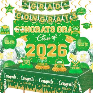 2 x Staplefor Graduation Decorations 2026 Green and Gold Party Decor Set include Congrats Grad Banner Graduation Backdrop Class of 2026 Balloons Party Supplies for High School & College Celebrations