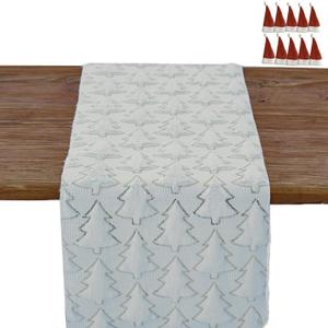 SHUNJIE Boho Beige Farmhouse Rustic Table Runner with Sequined Xmas Trees, 13''x72'' Soft Faux Fur Runner for Holiday Winter Home Party Fireplace Kitchen Dining Decor Table