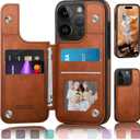 DJDUCK Designed for iPhone 16 Pro Case Wallet with Card Holder, [Magnetic Clasp Cover] [RFID Blocking Leather Protection] Shockproof Women Men Cases 6.3 Inch for Apple 16 Pro Light Brown