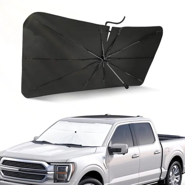 Soruci Windshield Sun Shade Umbrella for Tesla Cybertruck 2024 2025 Truck Accessories, Titanium Silver Coating for UV Ray Block Foldable Car Front Window Sunshade with Storage Pouch Keep Cool