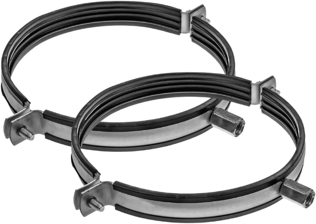 Vent Systems 8" Inch Pack of 2 - Pipe Clamp with Rubber Gasket - Galvanized Steel Clamp - Pipe Hanger for Vent Duct Connection to the Wall or Ceiling - Mounting Bracket Clamp for 8" Ducting