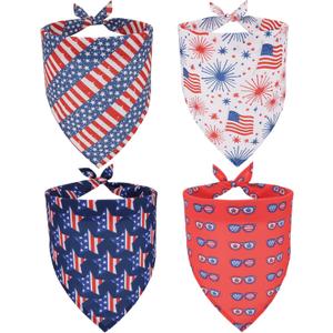 ADOGGYGO 4 Pack American Flag Dog Bandanas, Red Blue USA Flag Star Pet Scarf Bib, Pet 4th of July Bandanas Costume Accessories for Extra Large Dogs (X-Large)