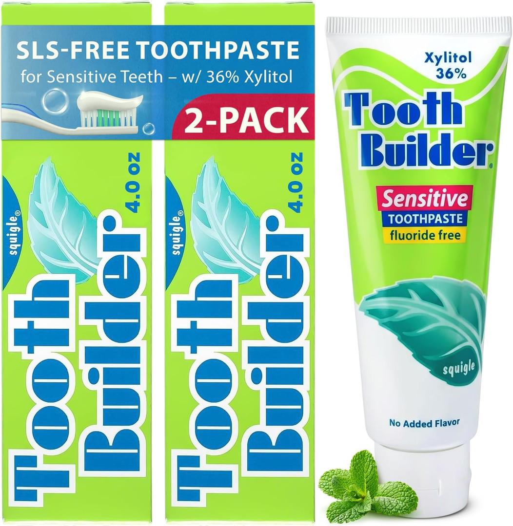 Squigle Tooth Builder SLS Free Toothpaste (Stops Tooth Sensitivity) Prevents Canker Sores, Cavities, Perioral Dermatitis, Bad Breath, Chapped Lips, 4 oz (8 Ounce (Pack of 2), Unflavored)