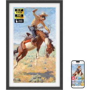 64GB Frameo 21.5" Digital Picture Frame Large 1920 x 1080 IPS FHD Touch Screen WiFi Electronic Photo Frames Share Moments from Phone Instantly Best Gifts for Parents and Grandparents Black Wood White