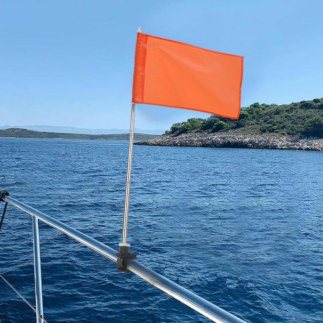 Orange Boat Flag with Replacement Flag, 12 x 18 Water Ski Flag with 52" Retractable Boat pole & Firm Holder, Durable Boating Safety Skier Down Flag for Swimming, Surfing