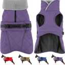 Dog Coat, Waterproof Dog Winter Jacket with Adjustable Buckle, Reflective Turtleneck Pet Snow Vest Warm Fleece Sweater for Small Medium Large Dogs - Purple, S