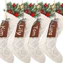 Aoriher Large Christmas Stockings with DIY Name Tags, 18 Inch Knitted Stockings Xmas Stocking Decorations with Christmas Stocking Tags for Family Decor(Style A,White)