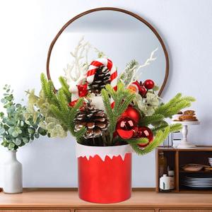 Mini Christmas Tree, Mini Tabletop Christmas Tree Decor for Desk Bedroom Office Home Small Christmas Decorations with Red Christmas Ball Santa Figure Pine Cones for Holiday