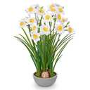 Artificial Flowers in Pot 16" Fuax Daffodil Potted Flowers Plant Decor Room Farmhouse Fake White Flower Plants Centerpieces Desktop Spring Summer Flowers Home Decor Indoor for Living Room Kitchen
