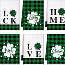 Honoson 6 Pcs St Patrick's Day Kitchen Towels St. Patrick's Day Dish Towels Shamrocks Gnomes Plaid Absorbent Bathroom Set Tea Cloth for Kitchen Home 16 x 24 Inches(Green and Black,Home Style)