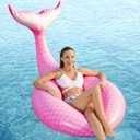 Jasonwell Giant Inflatable Mermaid Tail Pool Float with Fast Valves Pool Floaties Tube Summer Beach Swimming Pool Party Lounge Raft Water Floaty Decorations Toys for Adults Kids Pink L