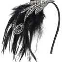 BABEYOND 1920s Flapper Headband Accessories Roaring 20s Feather Hair Band Vintage Gatsby Party Accessories (Silver)