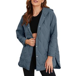 EVALESS Long Jackets for Women Fashion 2025 Winter Coat for Women Business Casual Diamond Quilted Hooded Lightweight Jackets (Large, Sky Blue)
