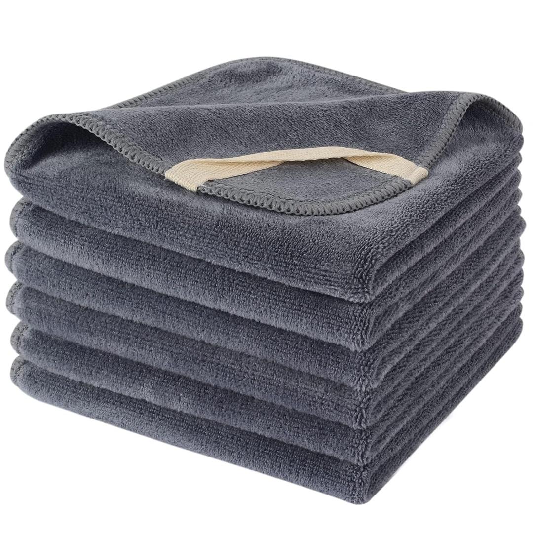SINLAND Microfiber Facial Cloths Fast Drying Washcloth 12inch x 12inch Grey 6 pack