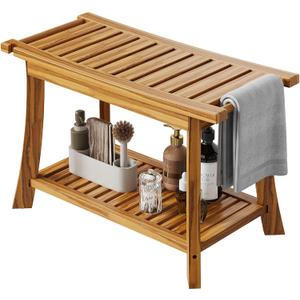 24" Teak Shower Bench with Handles & Towel Shelf
