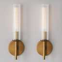 Brass Wall Sconces Set of Two, Clear Ribbed Glass Tube Sconces, Gold Bathroom Sconce, Bathroom Sconces Set of 2, vintage vanity Mirror Wall Lights, Wall Lights for Living Room Bedroom Hallway Stairs (Single-head, Copper color)